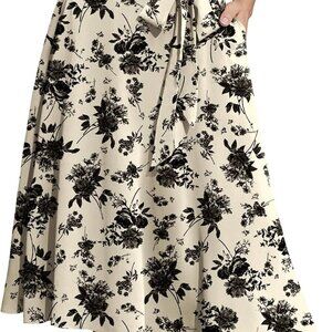 Women's A-Line Midi Skirt with Pockets High Waist Flared Below The Knee Skirts